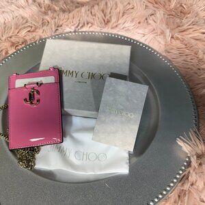 NEW Jimmy Choo Candy Pink Chain Strap Wallet Cardholder Crossbody Convertible